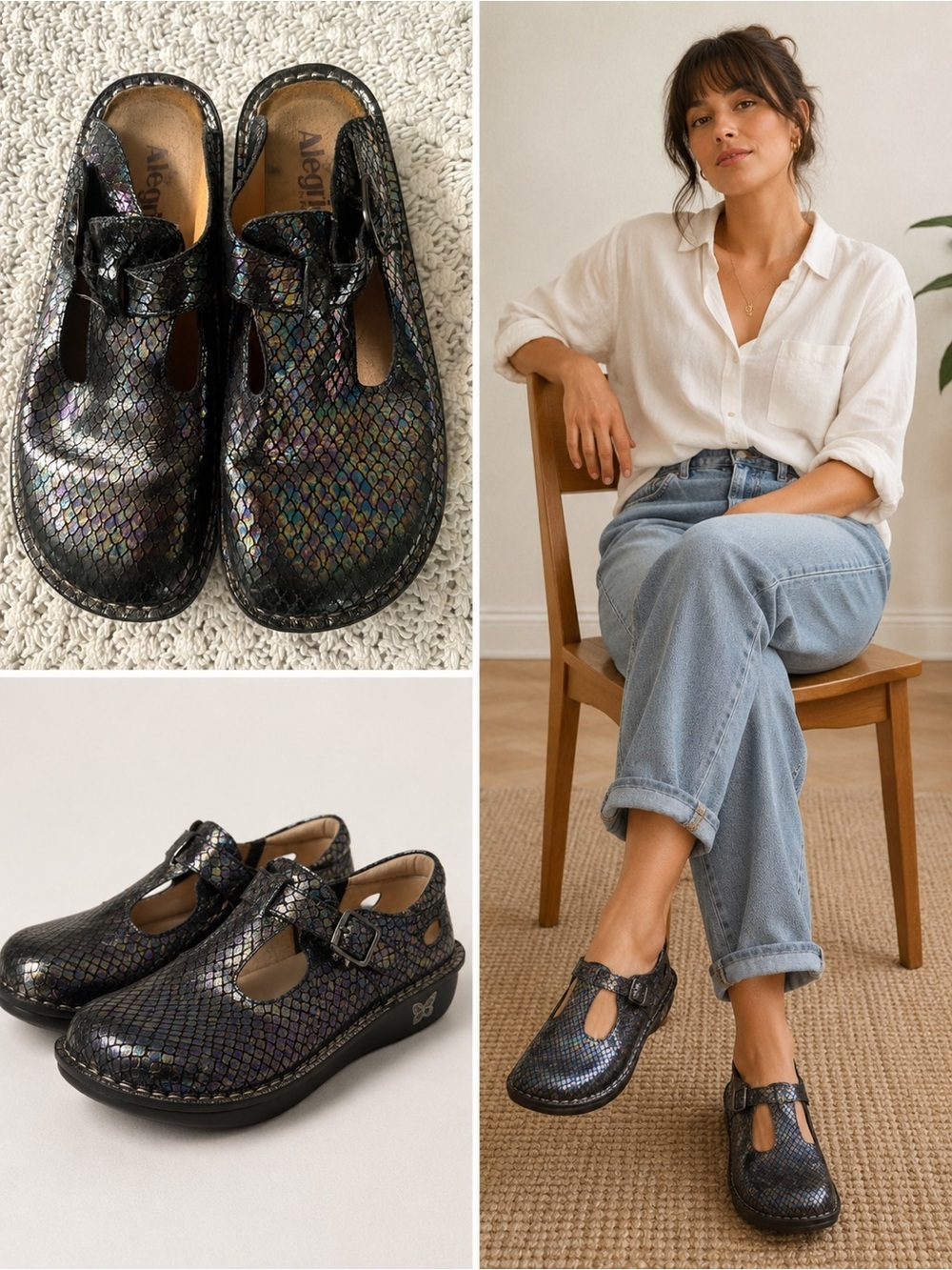 Alegria Womens ALG-715 Brilliant Snake Print Iridescent Clog Shoes Size Euro 38